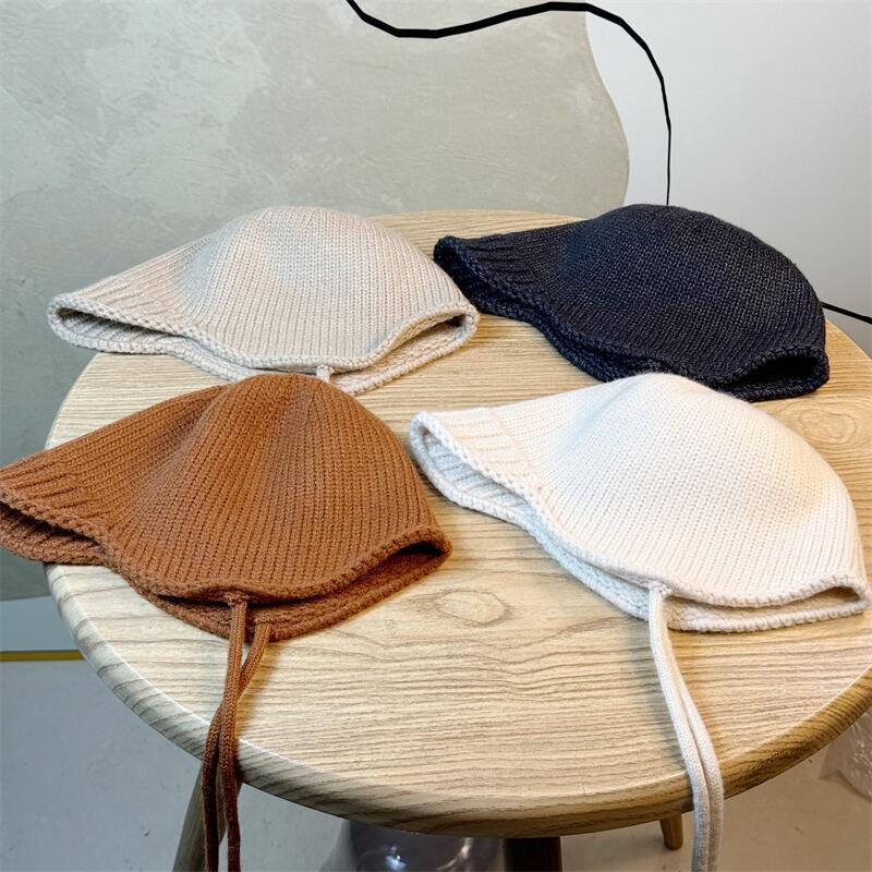 Autumn and Winter Warm Wool Hat Women's Ear Protector Knitted Pullover Hat Strap Fashion Hat