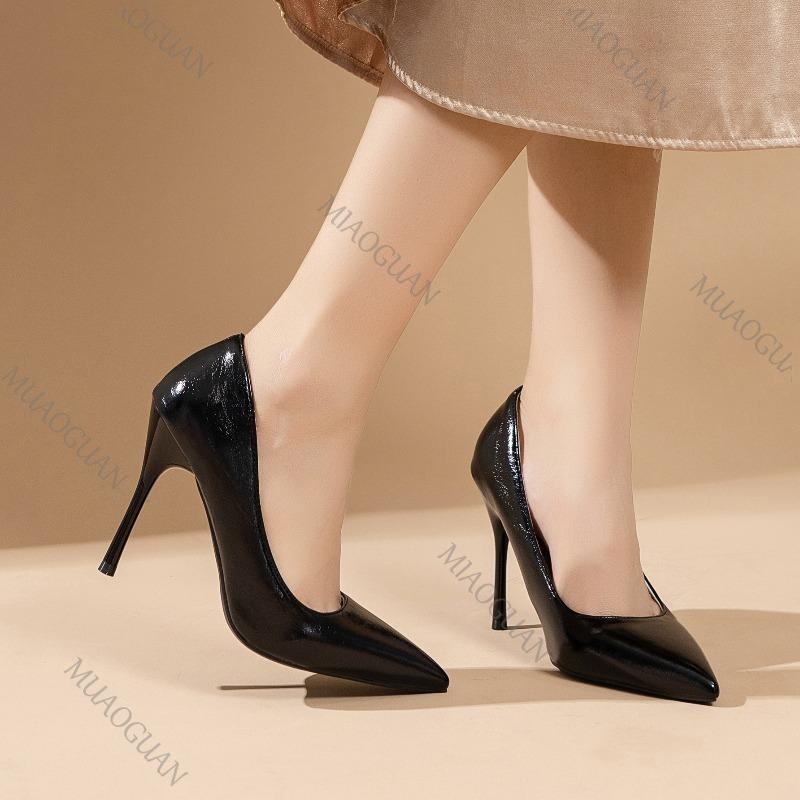 Fashion Women Shoes Pointed Toe Pumps Leather Dress High Heels Solid Color Sexy Shallow Mouth Spring Autumn Elegant Woman Heeled Shoes