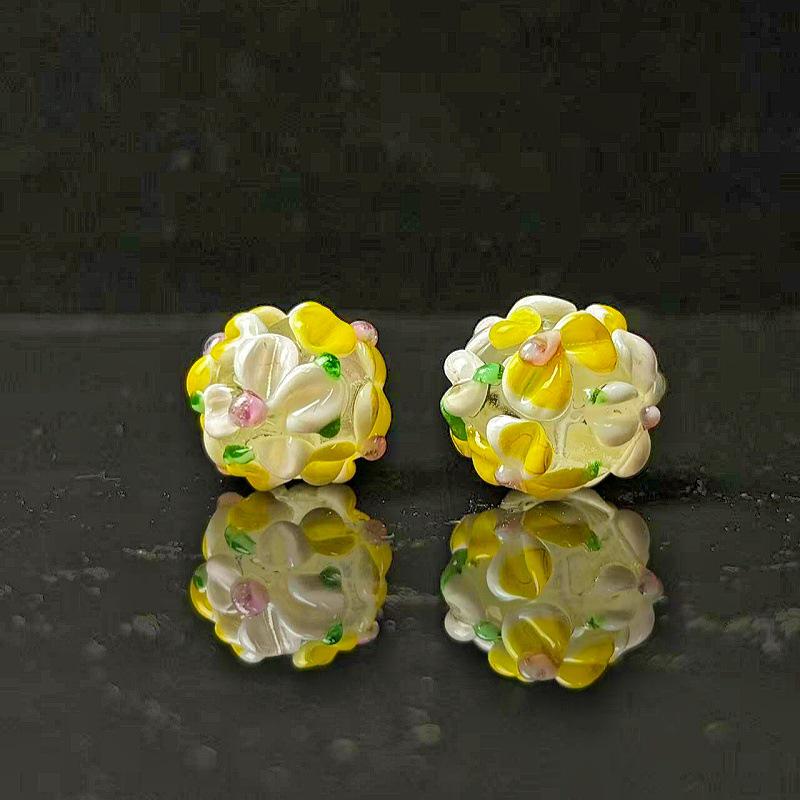 Handmade Two-Color Fired Hydrangea Glass Beads for DIY Jewelry