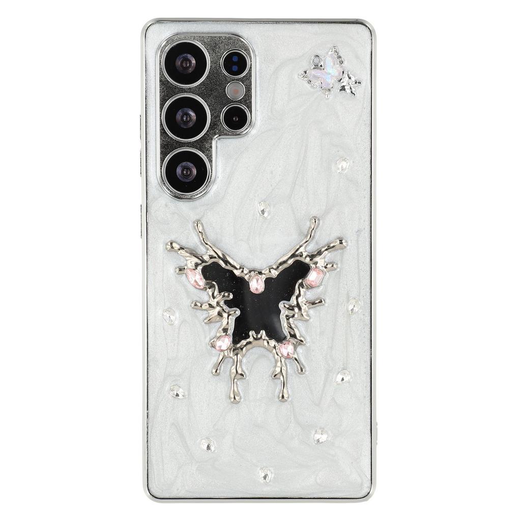 For Samsung Galaxy S23 Ultra Case Electroplated Epoxy Metal Decor TPU + Acrylic Phone Cover Precise Cutouts