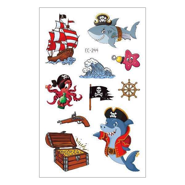 Waterproof Children's Pirate Shark Tattoo Stickers - Birthday Party & Cartoon Design