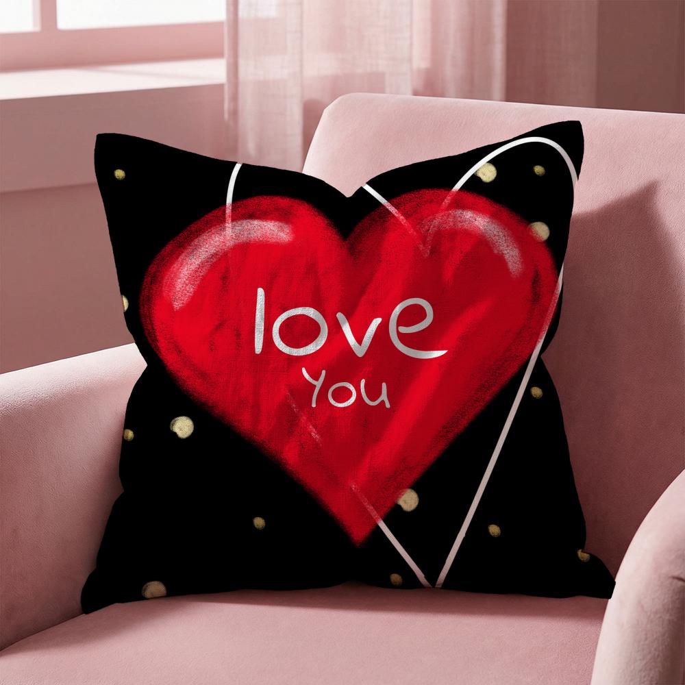 Valentine Red Heart Cushion Cover Multi-Scene Pillow Cover for Home & Car - Reversible, Soft & Durable for Daily Use