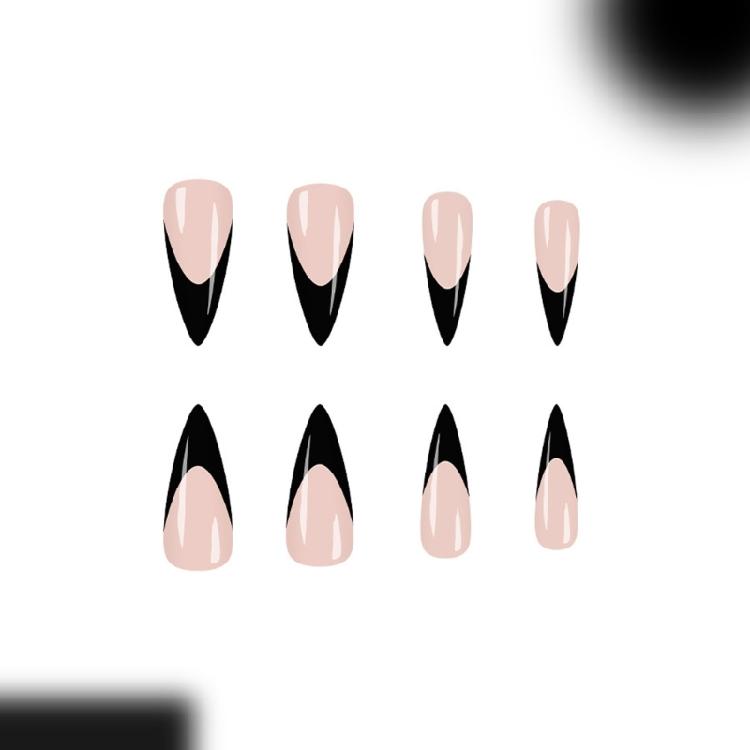 Trendy French Tip Press On Nail Matte Black Base Detailing Durability Plastic Fake Nail 24pc Complete Set Durability