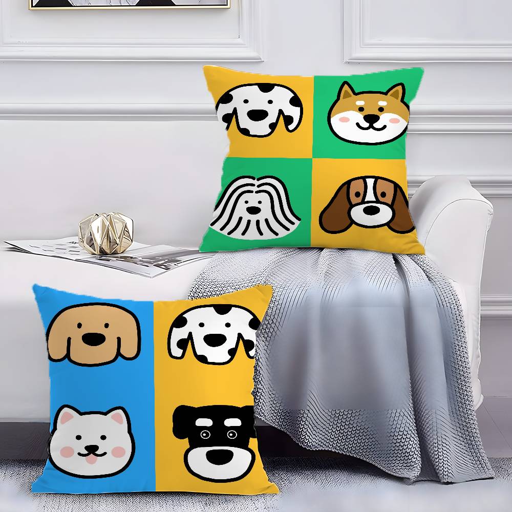 Four-Point Cute Cartoon Dog Pictures Pillow Case Anti-dustmite Pillowcase Invisible Zipper Silky Short Plush Sofa Cushion Cover