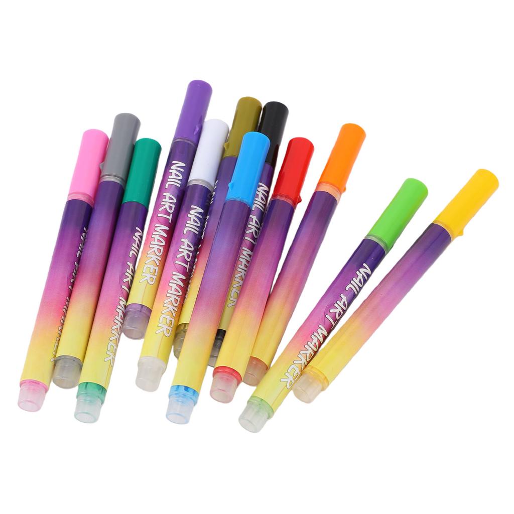 12 Kleuren Nail Art Pen Set Sneldrogend   Duurzame Kleuren Manicure Nagellak Pen voor Beginners