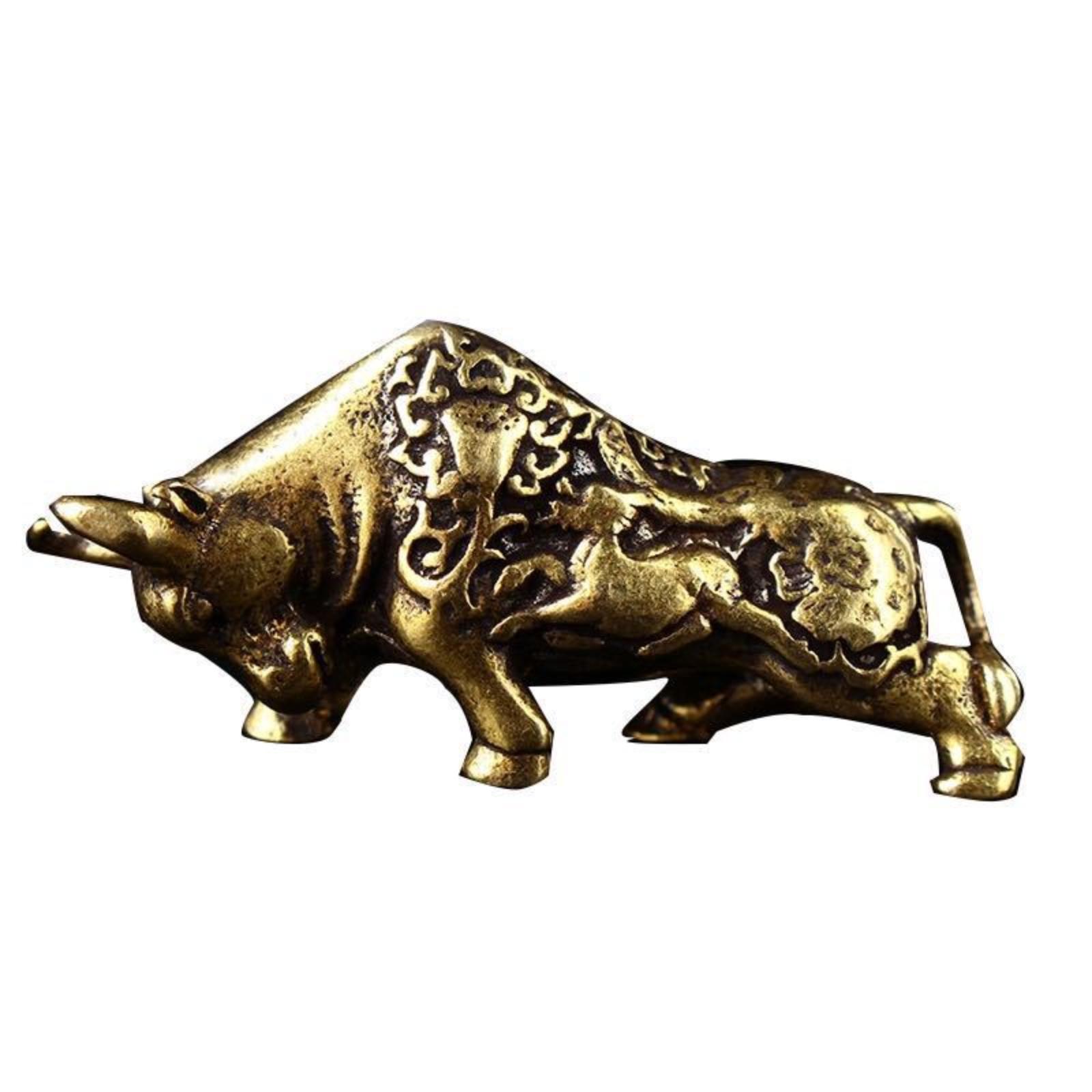 

Винтажный брелок-подвеска ручной работы из цельной меди в виде коровы, привлекающий богатство, Фэн-шуй, китайская медная фигурка быка One Size жёлтый