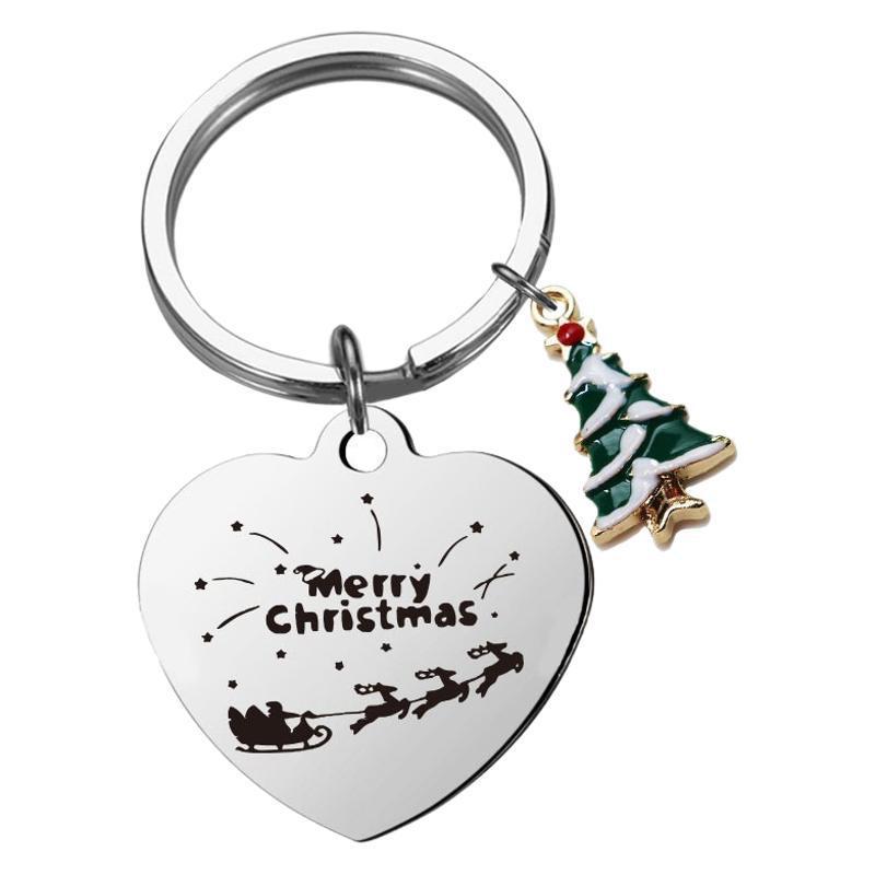 

Couple Heart Christmas Tree Pendant Keychain Stainless Steel Jewelry Pendant Stainless Steel Keychain for Backpack Bag Pendant 3*3CM