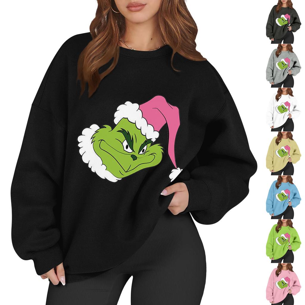 Women's Fashion Long Sleeve Print Round Neck Loose Pullover Sweater Top