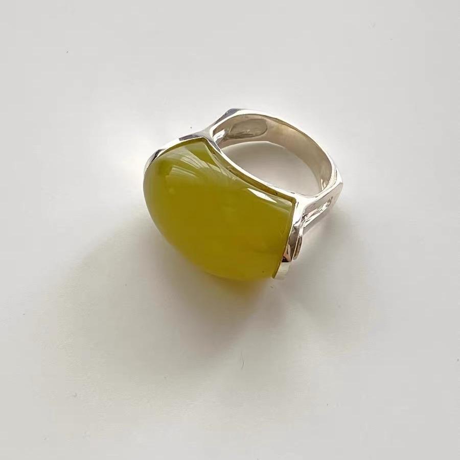 Korean Green Grape Jade Ring: White Gold-Plated Fashionable Women's Copper Ring