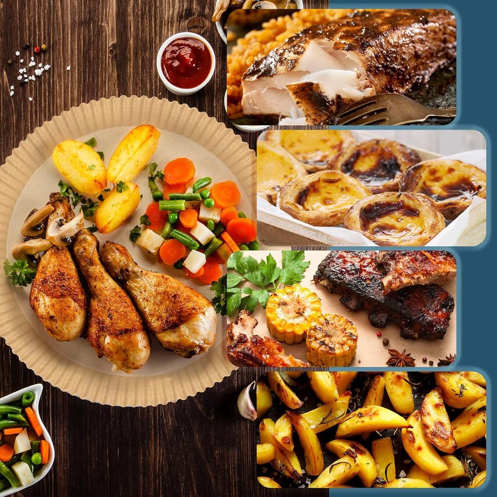 100 adet Air Fryer Tek Kullanımlık Astar - 7,9 inç Yapışmaz Pişirme Kağıdı Pişirme, Kızartma, Mikrodalga için - Yağa Dayanıklı, Gıda Sınıfı