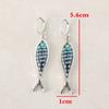 Vintage Personality  Silver Color Metal Carving Multicolour Fish Dangle Earrings for Women Party Ethnic