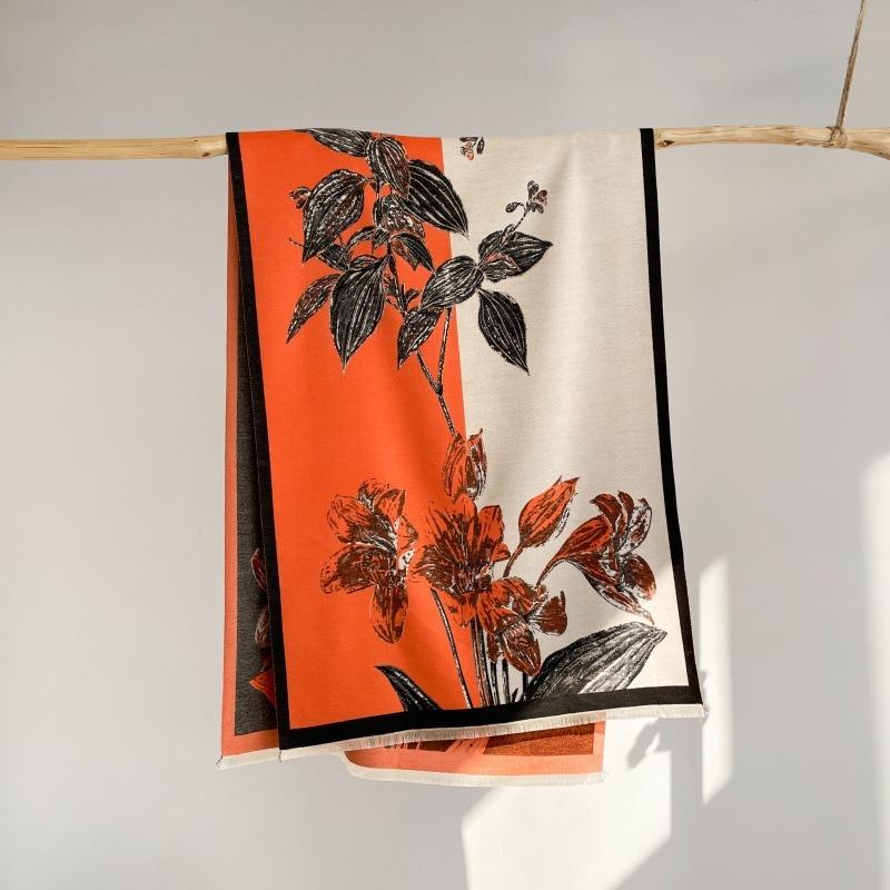 Literary retro flower fashion thickened imitation cashmere scarf women's air conditioner shawl autumn and winter warm scarf