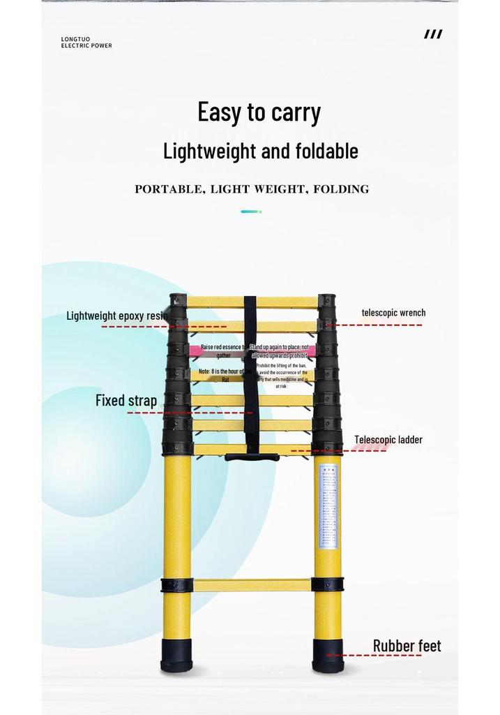 Insulated Telescopic Fiberglass Electrician's Ladder - Thickened & Folding Safety Design