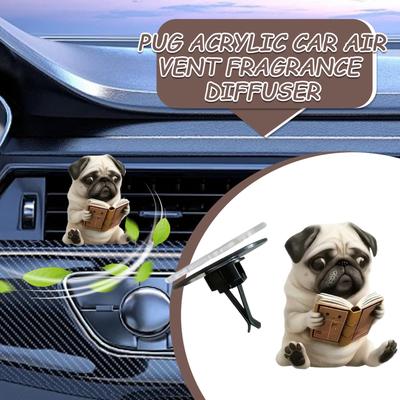 Car Air Freshener Vent Clip Car Vent Clips Pug Fragrance Diffuser Vehicle Accessories Cute Decor Odor Eliminator Long-Lasting