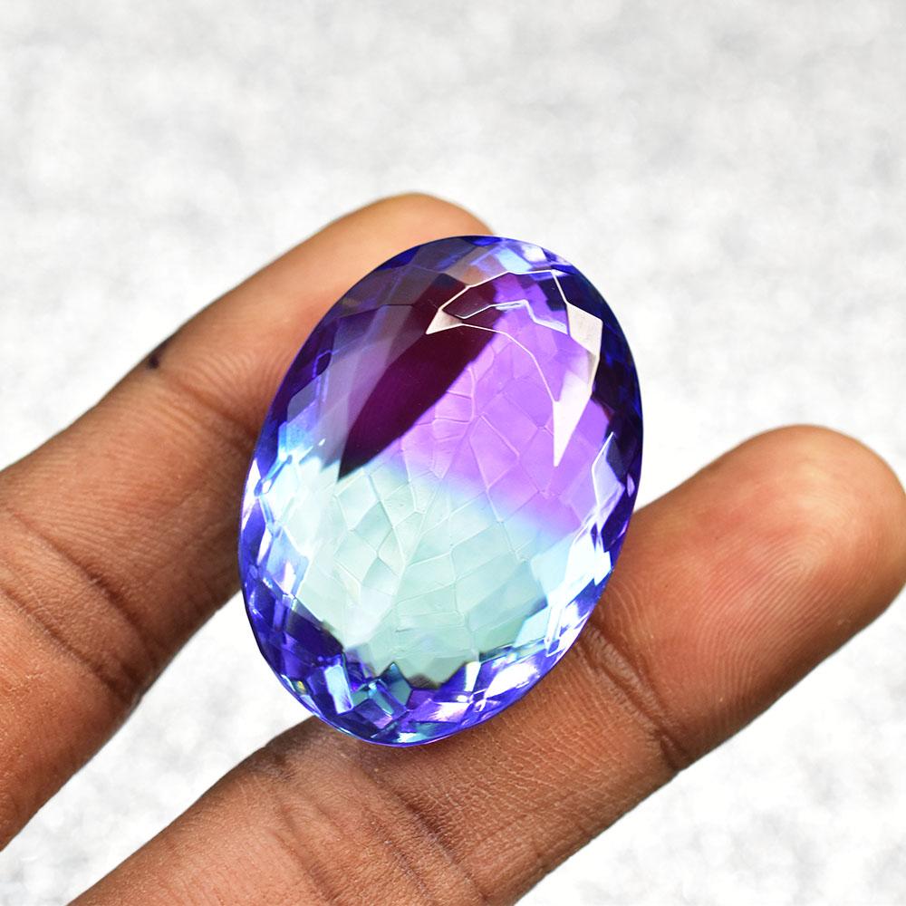 Bi-Color Sapphire Lab Created Oval 34x24 mm Certified Beautiful Loose Gemstone