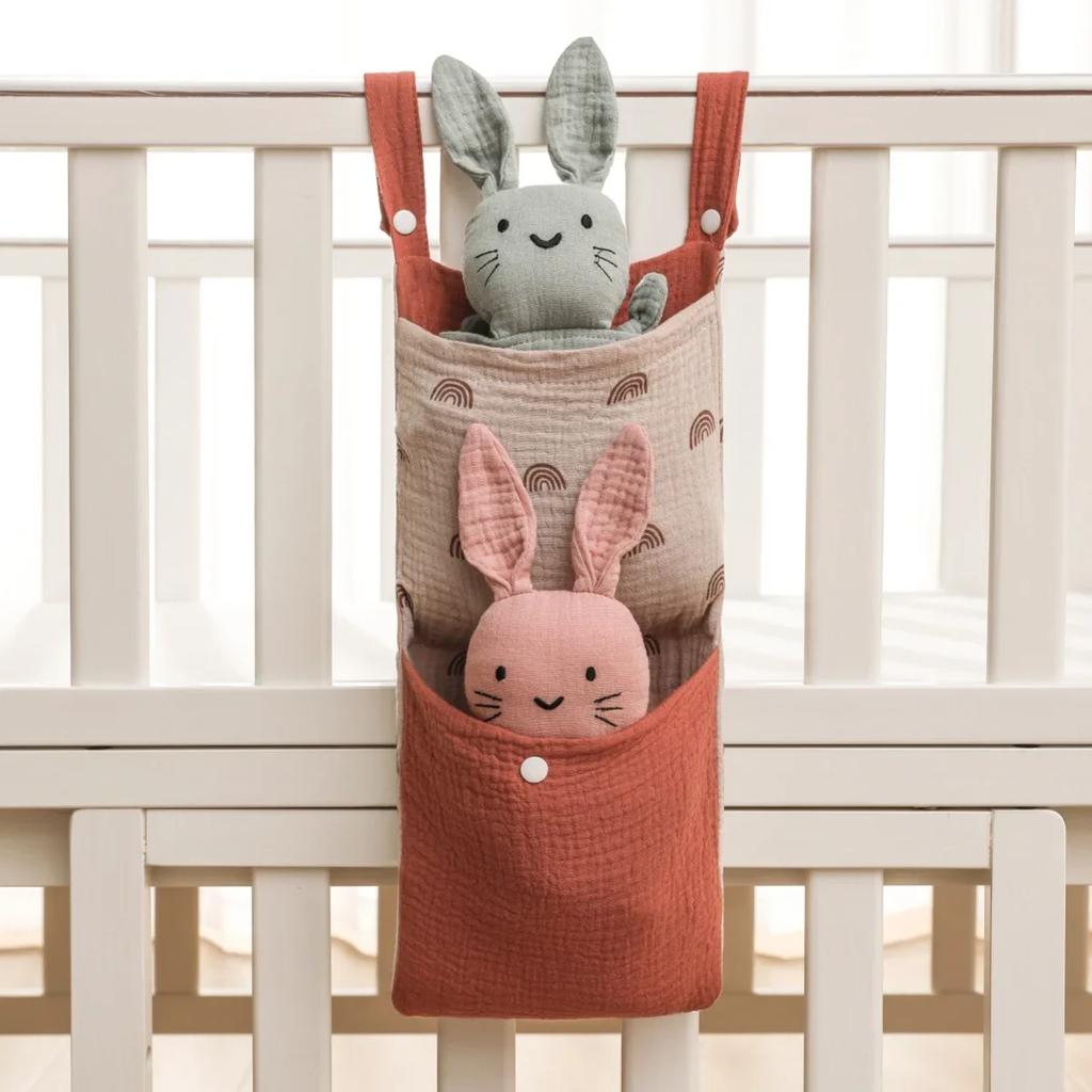 Newborn Muslin Bed Hanging Storage Bags Multi-Functional Crib Stroller Organizer Diapers Portable Bedside Hanging Bag