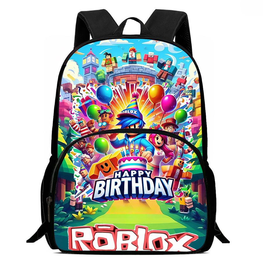 Dětský batoh s kresleným vzorem Roblox a přední kapsou, nastavitelným ramenním popruhem, unisex, vhodný pro chlapce a dívky ve věku 5-9 let