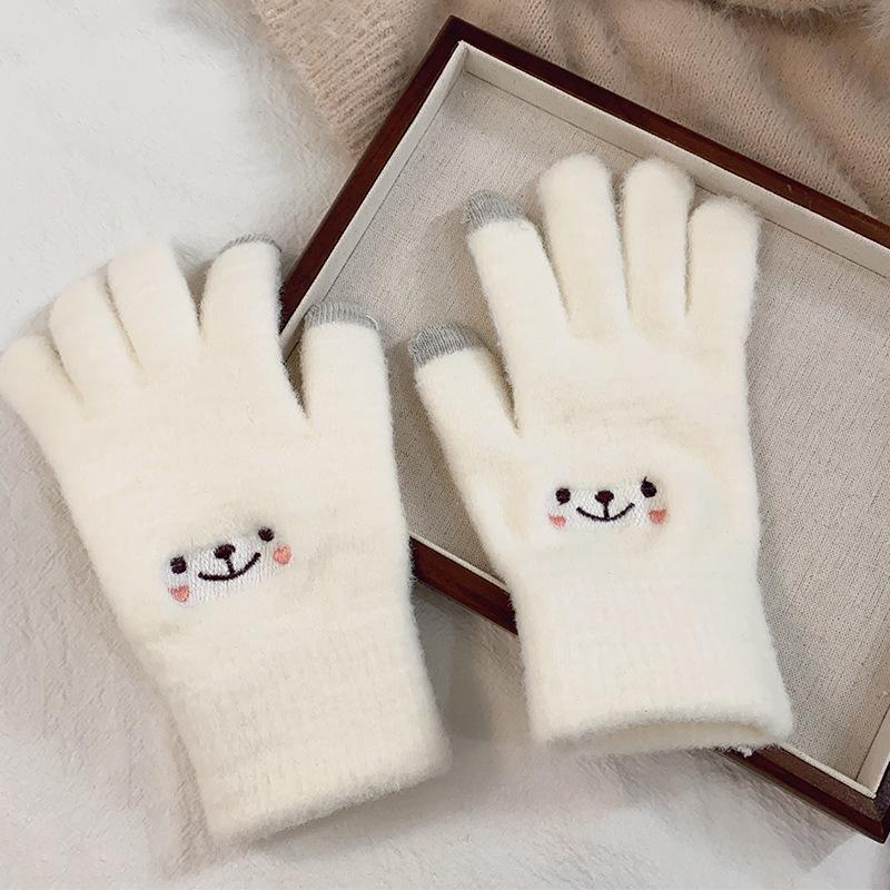 Autumn and Winter Five-finger Gloves with Smiley Face, Touchscreen-friendly, Cute Cartoon, Anti-cold, Plush and Warm