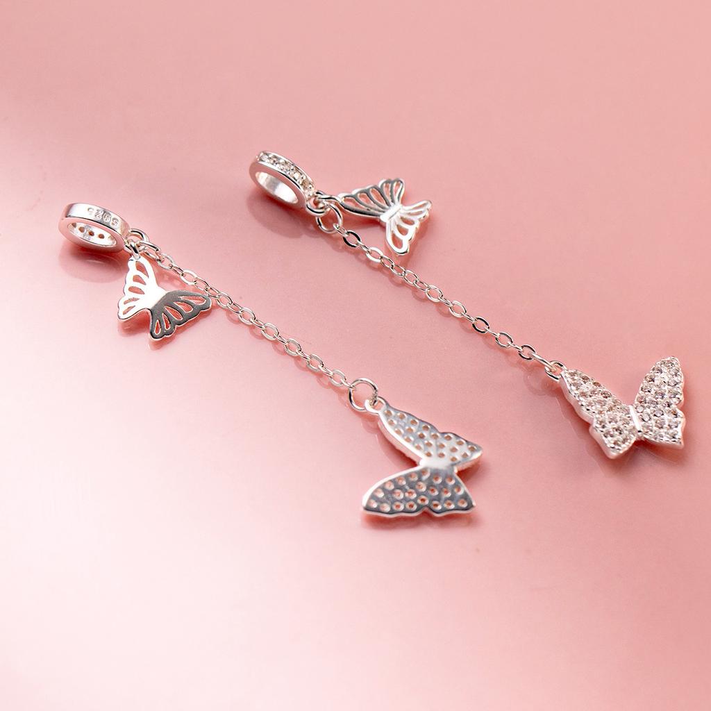 Exquisite S925 Sterling Silver Zirconia Butterfly Tassel Pendant DIY Bracelet Necklace Permanent Jewelry Findings Components