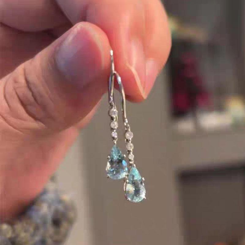 Fashion Blue Water Drop Crystal Earrings for Women Exquisite Style Light Luxury High End tassel Earring Party Jewelry Gifts синий