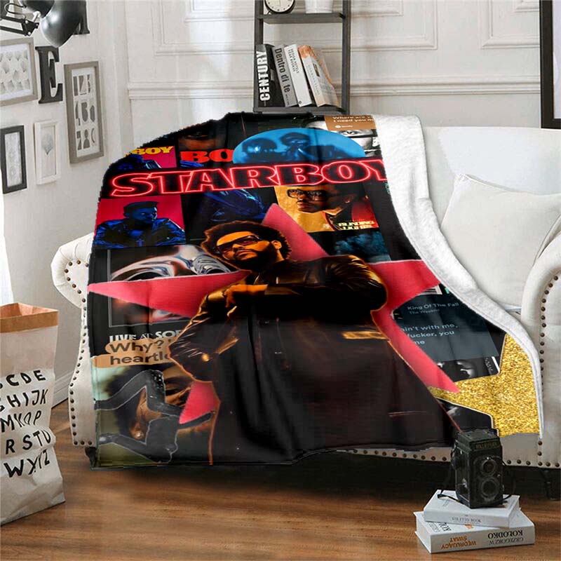The customizable T-The Weeknd flannel soft blanket is suitable for home, bedroom, bed, sofa, travel, and children's use.