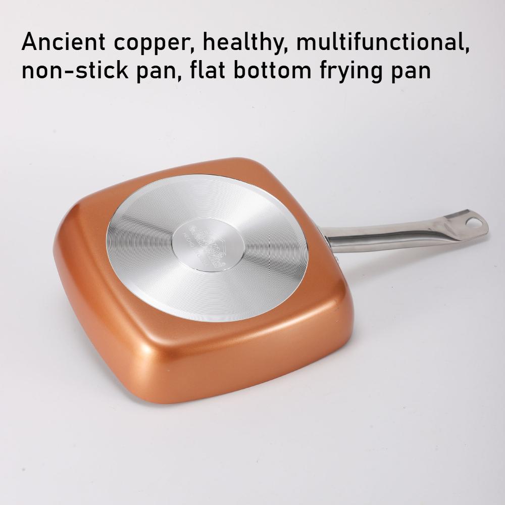 Nonstick Square Frying Pan Copper Egg Steak Pan Easy to Clean Dishwasher Safe Multifunctional Household Kitchen Frying Pan