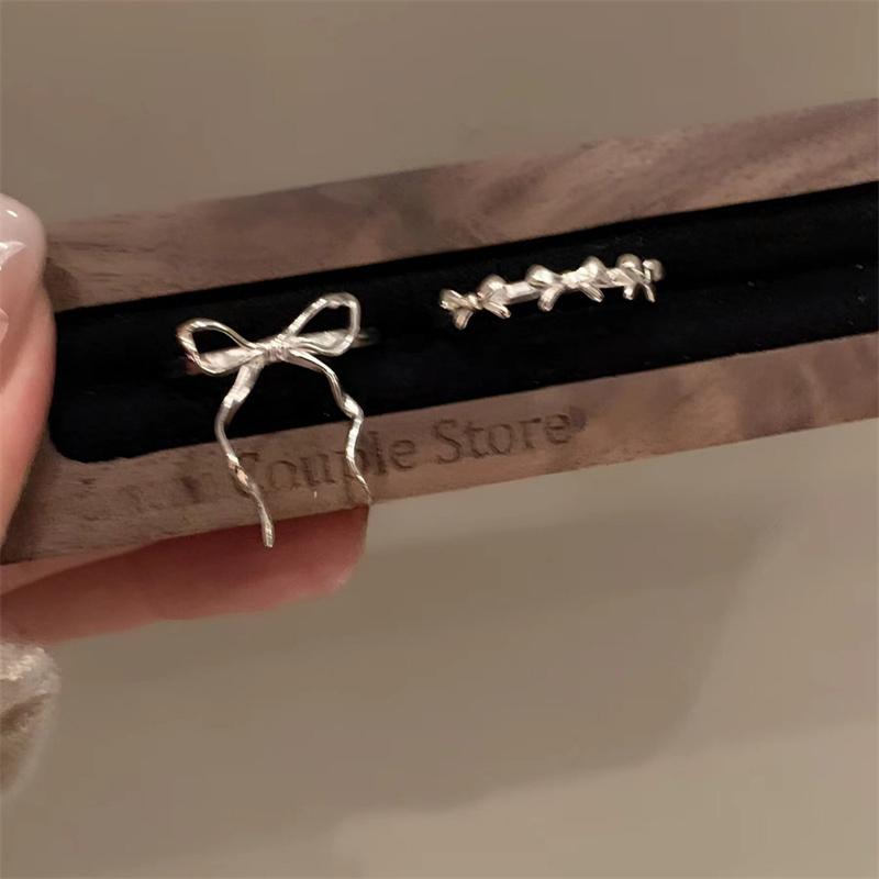 Sweet  Ribbon Bowknot Opening Adjustable Ring For Women Girls Light Luxury Bow Finger Ring Party Jewelry Birthday Gifts