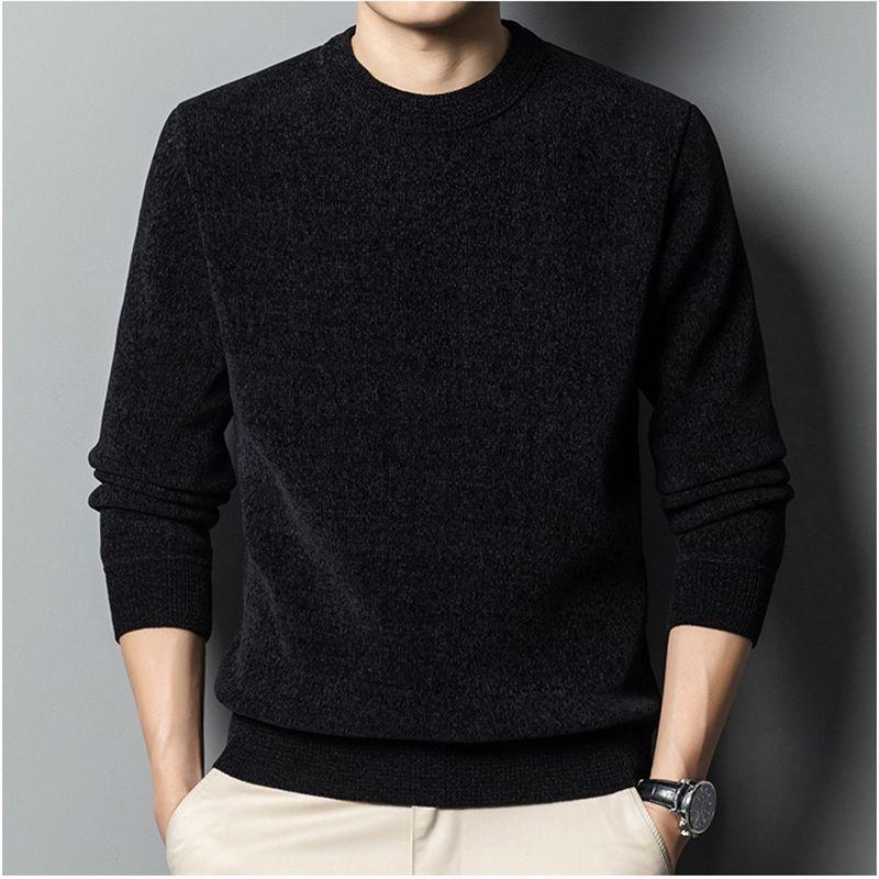 Winter Men's Thickened Velvet Round Neck Long-sleeved Sweater Warm Solid Color Sweater Base