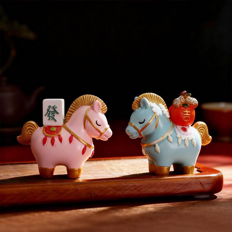 2026 New Year Resin Pony Decoration Ornament Mini Car Desktop Ornament New Year Birthday Blessing Gift Spring Festival Crafts