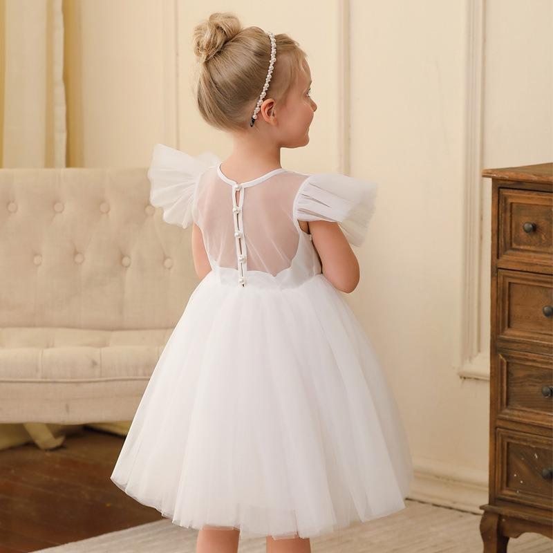Little Girls Princess Tulle Flying Sleeve Flower Girl Party Performance Dress Gown