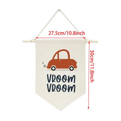 Baner płócienny do zawieszenia Pennant Vroom Vroom Dekoracja ścienna do pokoju dziecka, żłobka, transportowa, na przyjęcie baby shower, pokoju zabaw noworodka