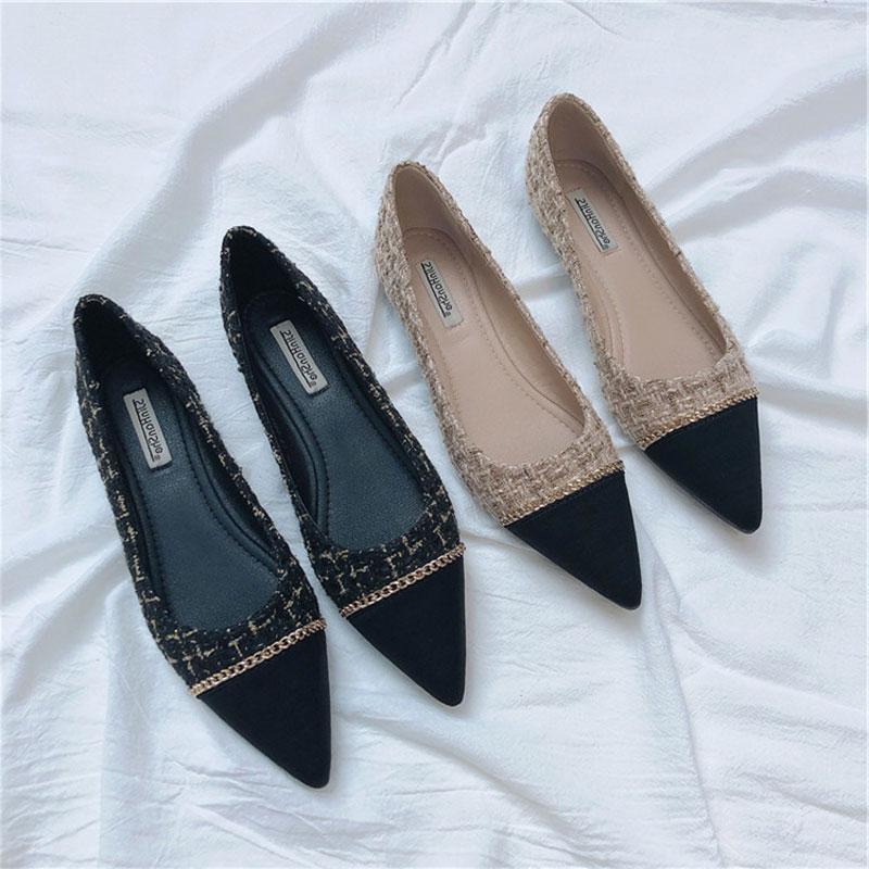 Fashion Ladies Flat Shoes 2025 Pointed Toe Pumps Ladies Metal Color Block Flat Shoes Soft Sole Non-slip Women's Shoes