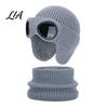 Aviator Ear Protection Cap with Goggles 1 Set Knit Hat Neck Warmer for Kids, Winter Earflap Goggles, Toddler Cold Weather Windproof Fleece Lined Cap,
