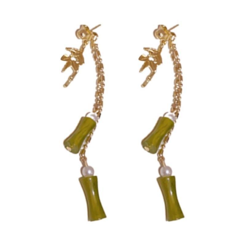 Elegant Bamboo Leaf Dangle Earrings: Women's Chinese Style Tassel Studs