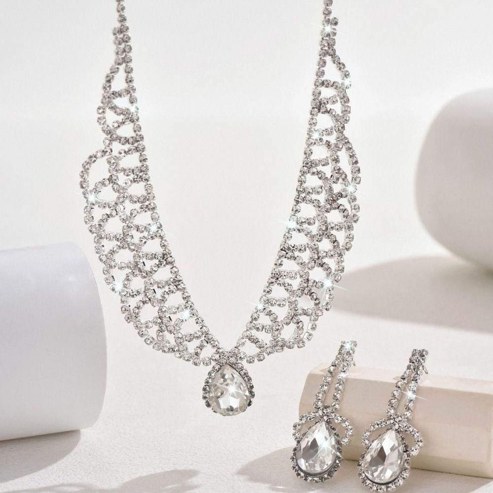 Exquisite Necklace Earrings Set Shining Crystal Necklace Set Bridal Rhinestone Jewelry Set  Women
