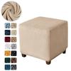 Durable Velvet Ottoman Cover Square Dustproof Pouf Stool Cover Solid Color Elastic Footrest Slipcovers