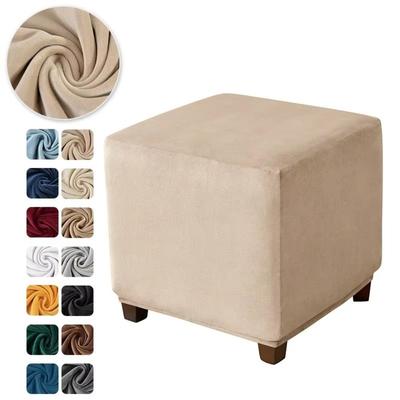 Square Ottoman Cover Velvet Pouf Stool Cover New Footrest Slipcovers