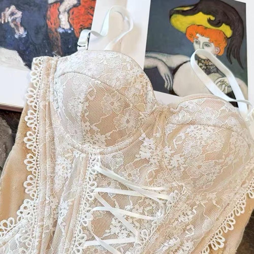 Sleeveless Lace Corset Slim Fit Crop Tops Elegant Suspender Vest Spring Summer
