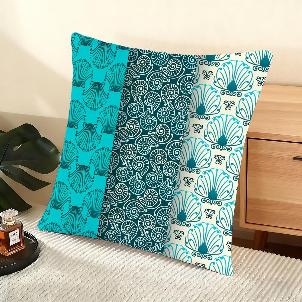 Seashell Pattern Cushion Cover Soft Short Plush Pillow Cover Smooth Cozy Texture Aesthetic Cushion Case Home Decor