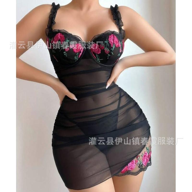 Beautiful Sexy Underwear Lace Perspective Temptation Embroidery Sexy Nightdress Sexy Hip Skirt Transparent Woman