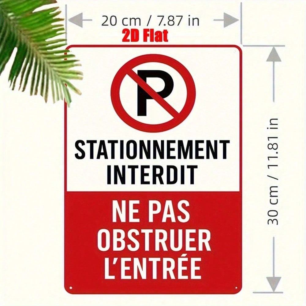 No Parking Metal Wall Sign, French Iron Art No Blocking Entrance Plaque, Durable 2D Flat Decor for Home Parking Lot TYA-1087197-20x30 multicolore