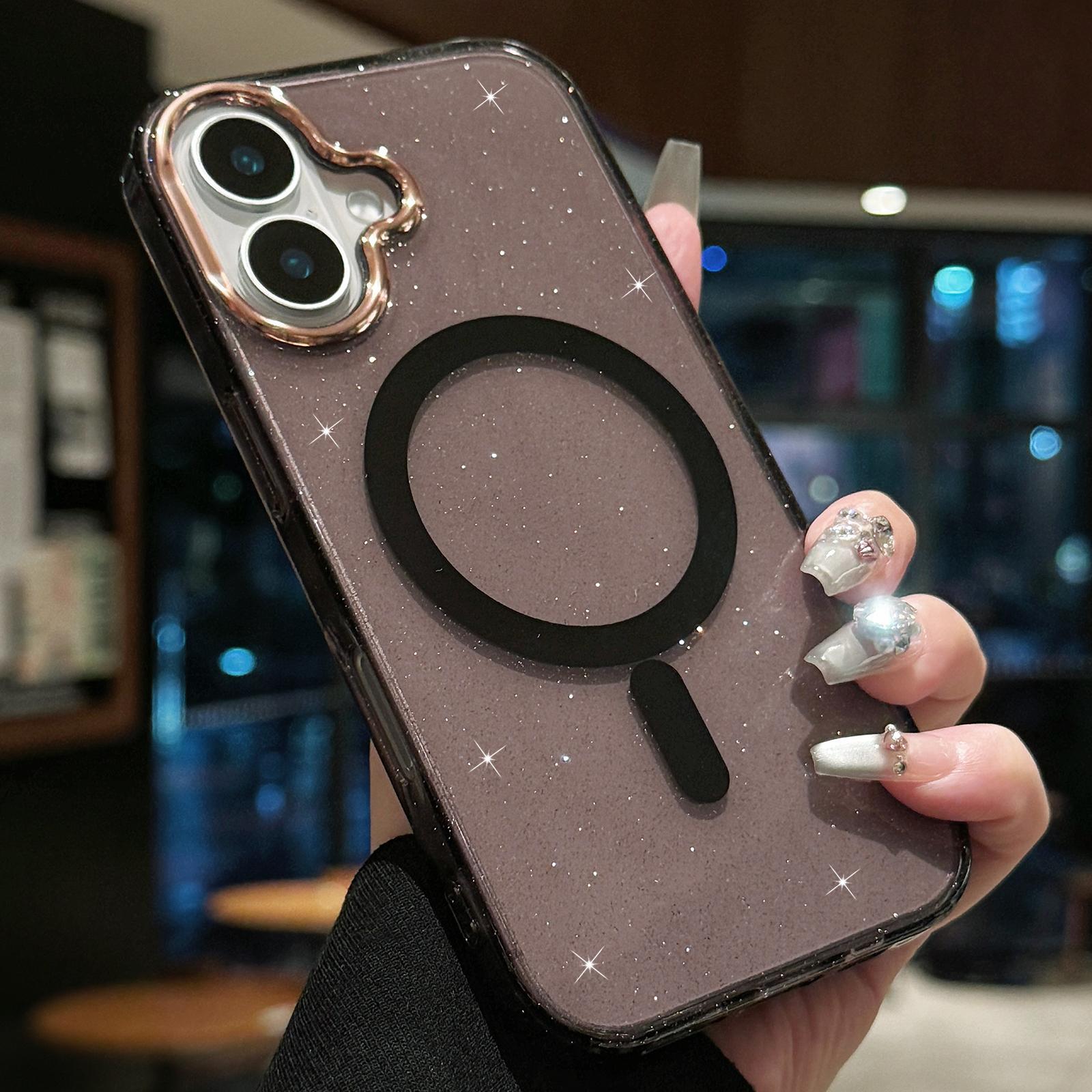 

For iPhone 16 Plus Case Compatible with MagSafe PC+TPU+Acrylic Anti-Drop IMD Phone Cover Black