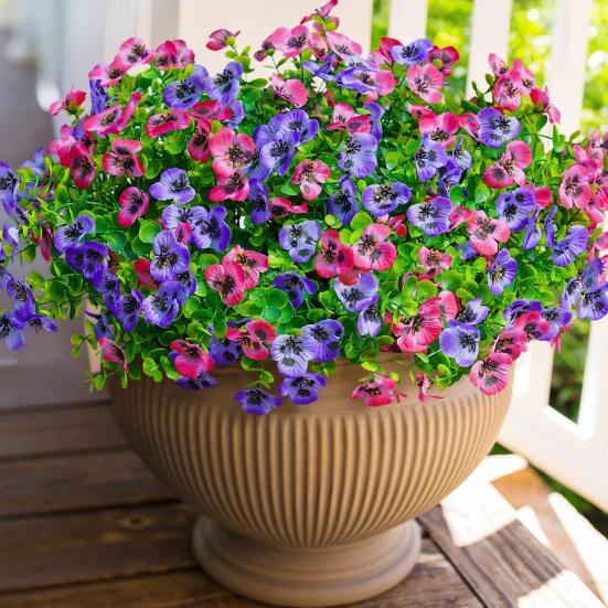 12 Pcs Artificial Pansy Flowers Outdoor UV Resistant Faux Silk Flowers Colorful Faux Pansies for Planter Window Box Front Porch Yard Patio Decor