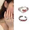 Red French Cute Girlish Bow Love Niche Design Alloy Ring Women'S Light Luxury High-End Sense