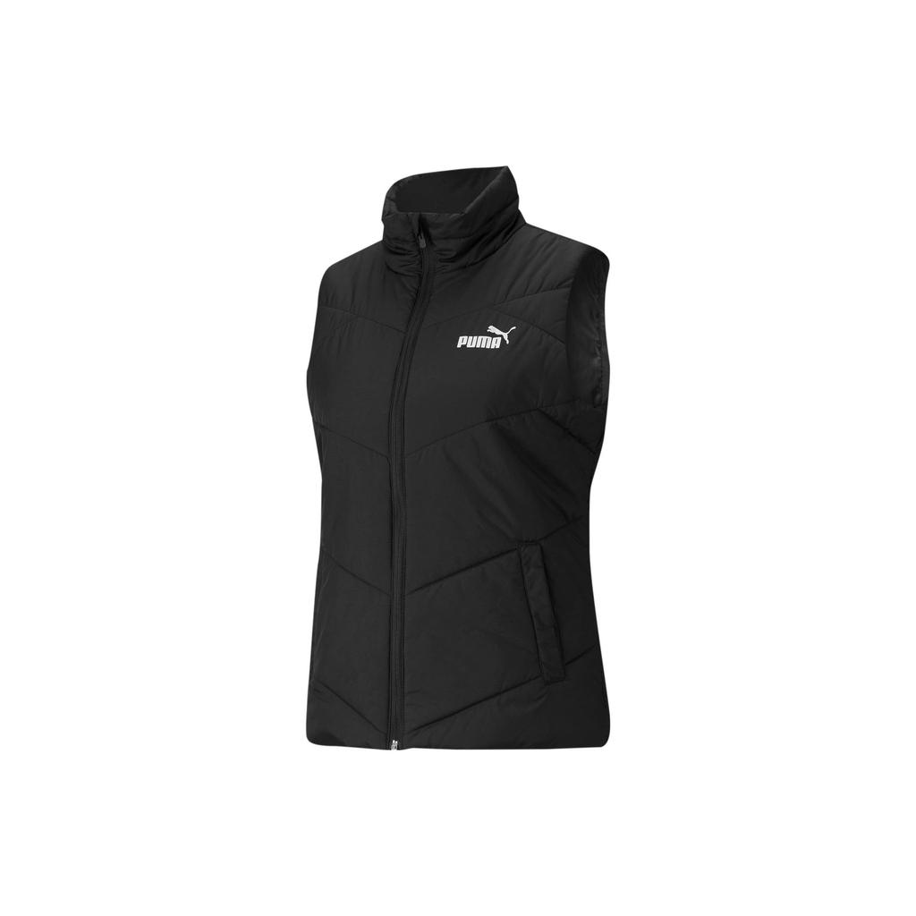 Puma Solid Color Logo Zip Stand Collar Vest Women Vests Black 587649-01