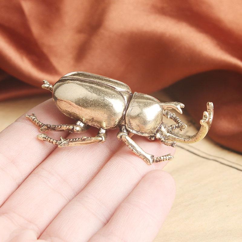 Vintage Brass Japanese Rhinoceros Beetle Insect Statue Crafts Tea Ornaments Old Bronze