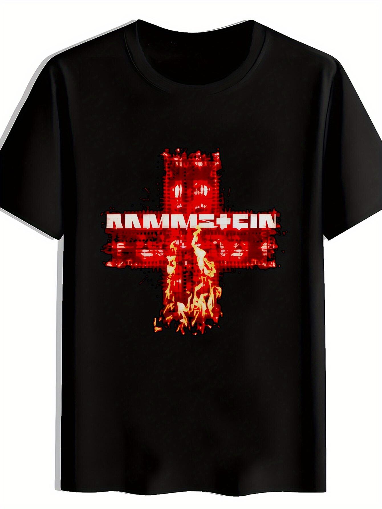 Vintage Rock Band Graphic T-shirt - Black Short Sleeve Round Neck Tee with Rammstein XXL