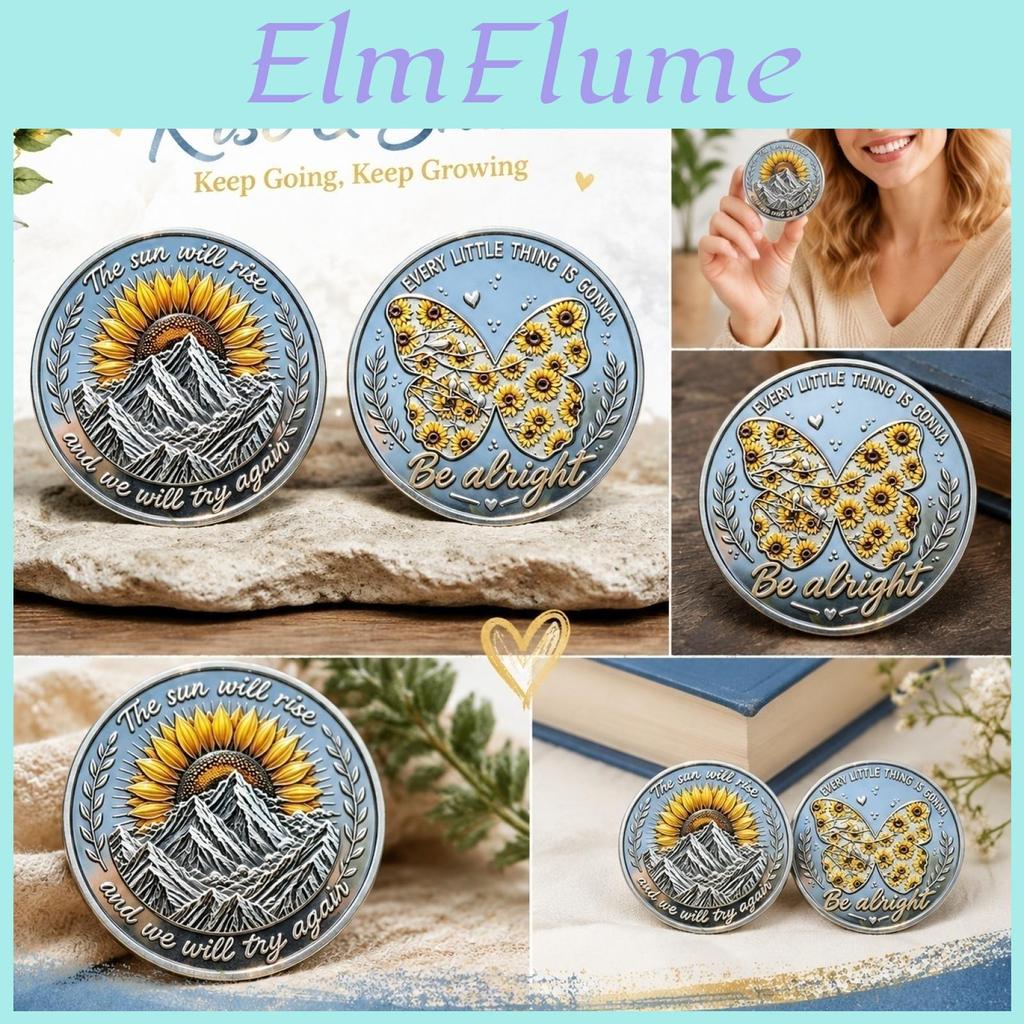 Sunflower Coin Commemorative And With Butterfly Design Inspirational Quote Collectible Metal Token 4cm Diameter Limited Edition Souvenir