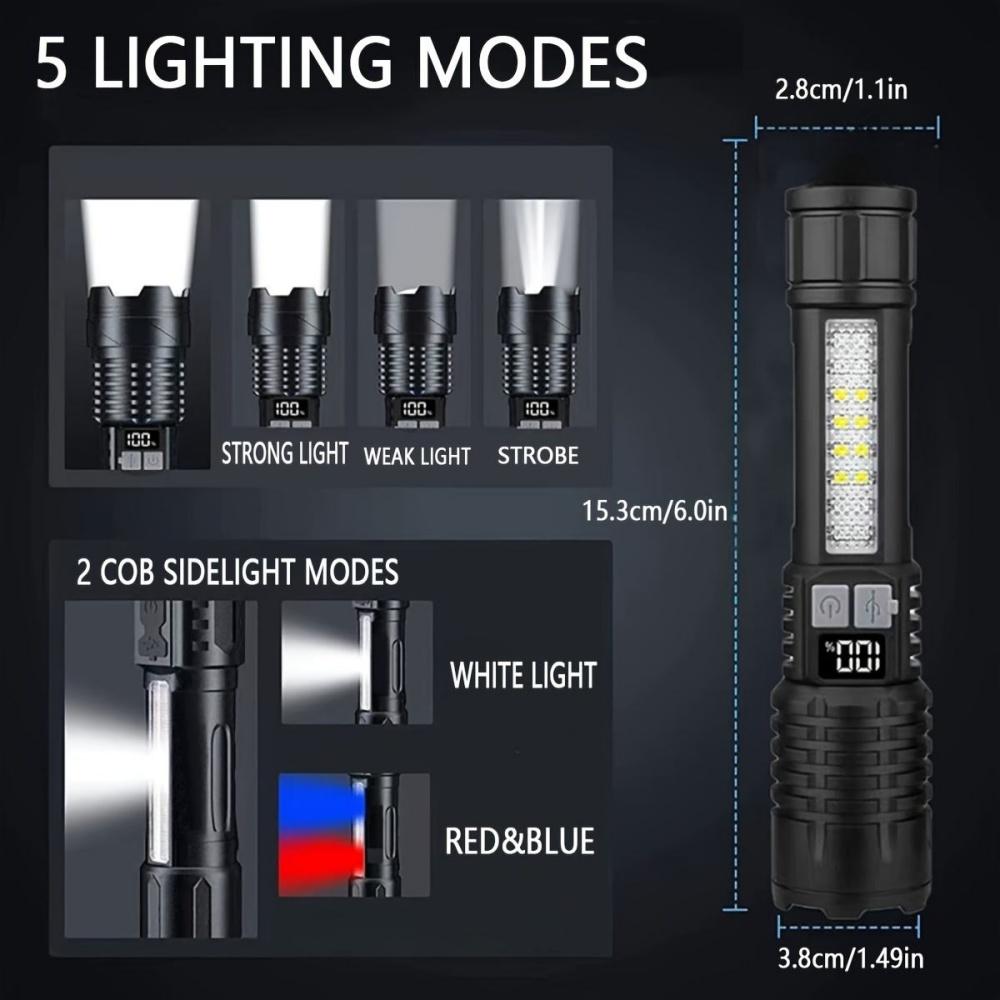 High Power USB Rechargeable Flashlight Ultra Bright LED Digital Torch Light Camping Outdoor Flash Light Emergency Flashlights