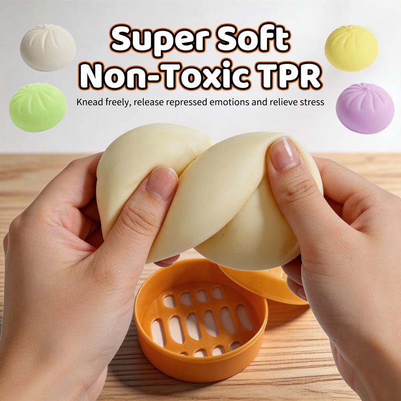Squishy Steamed Bun Fidget Toy Simulation Food Fast Rebound Squeeze Stress Relief Toy With Steamer Basket For Adults Adhd